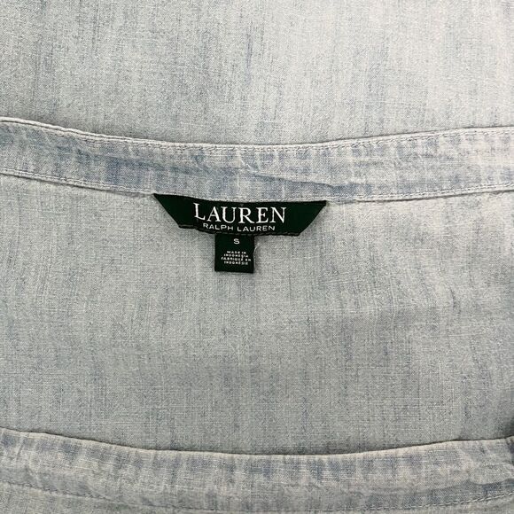 🟢Lauren Ralph Lauren Light Blue Chambray Off-The-Shoulder Top Size S - Picture 5 of 7